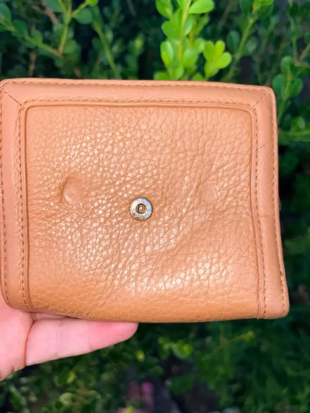 Tory Burch Amanda Tan Caramel Pebbled Leather Compact Trifold Wallet